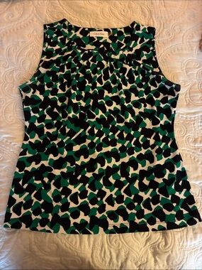 Calvin Klein Green Black, Green, White Abstract Print Sleeveless shell